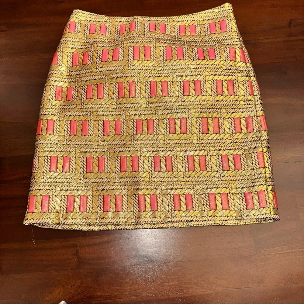 J. McLaughlin Elm Brocade A-line skirt gold pink (112) - Picture 6 of 6